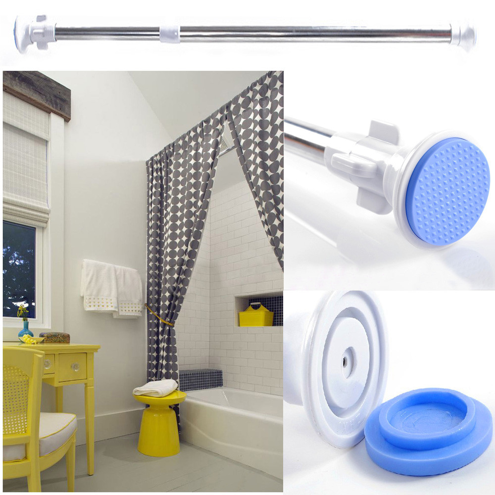 NEW Telescopic Shower Curtain Rail Extendable Heavy Duty Steel Pole Rod ...