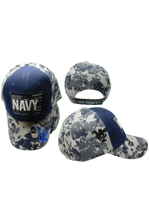 NEW! US NAVY USN USA FLAG STAR BALL CAP HAT ACU NAVY CAMO LICENSED