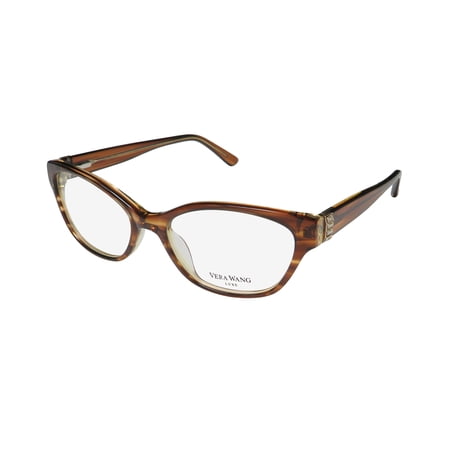 NEW VERA WANG LUXE RAINA WOMENS/LADIES CAT EYE FULL-RIM TABAC FRAME DEMO LENSES 51-16-132 SPRING HINGES EYEGLASSES/GLASSES