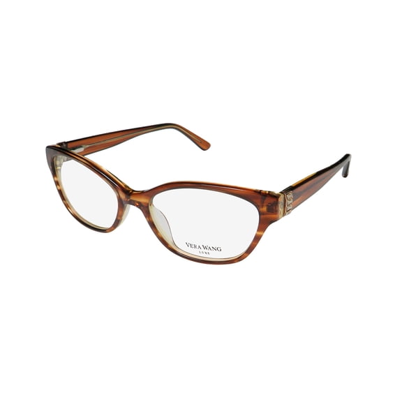 NEW VERA WANG LUXE RAINA WOMENS/LADIES CAT EYE FULL-RIM TABAC FRAME DEMO LENSES 51-16-132 SPRING HINGES EYEGLASSES/GLASSES