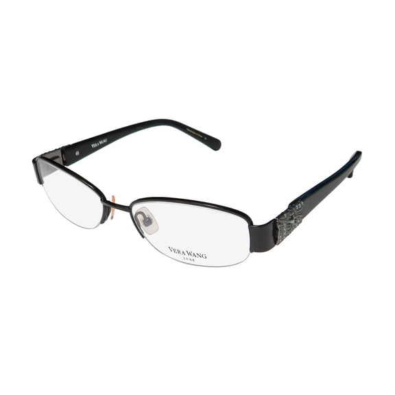 NEW VERA WANG LUXE TOMI WOMENS/LADIES OVAL HALF-RIM BLACK FRAME DEMO LENSES 51-16-135 SPRING HINGES EYEGLASSES/GLASSES