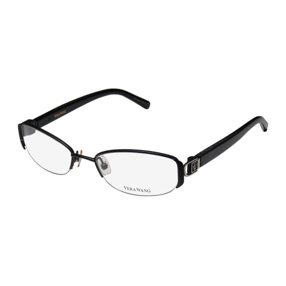 NEW VERA WANG V091 WOMENS/LADIES DESIGNER HALF-RIM BLACK FRAME DEMO LENSES 52-18-138 SPRING HINGES EYEGLASSES/SPECTACLES