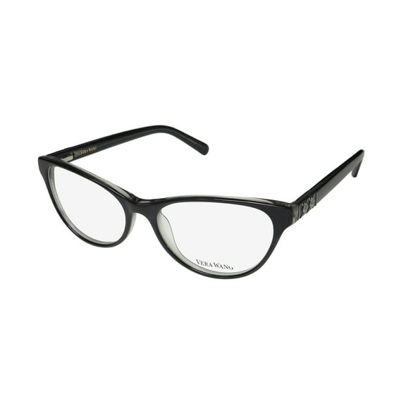 NEW VERA WANG V360 WOMENS/LADIES CAT EYE FULL-RIM BLACK FRAME DEMO LENSES 51-14-135 FLEXIBLE HINGES EYEGLASSES/EYE GLASSES