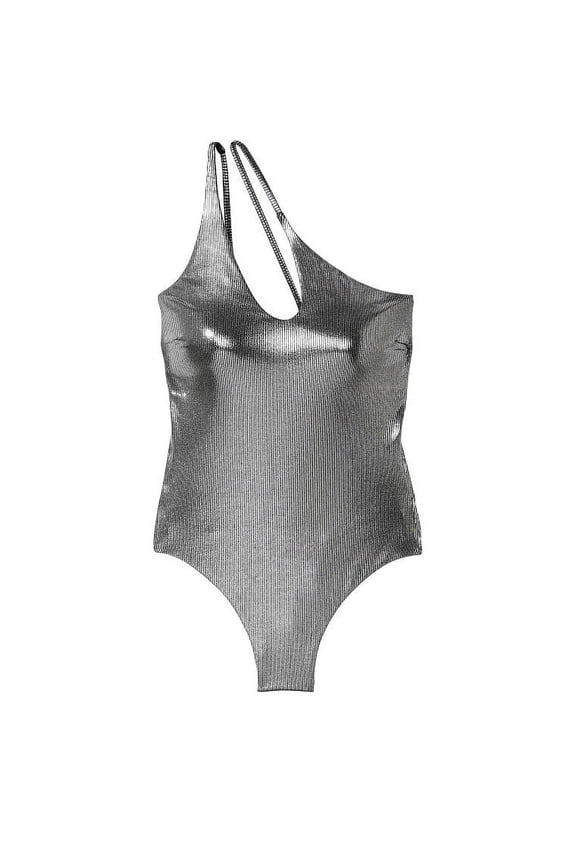NEW VICTORIA'S SECRET Cut Out Metallic One Shoulder One Piece Swimsuit Foil Medium