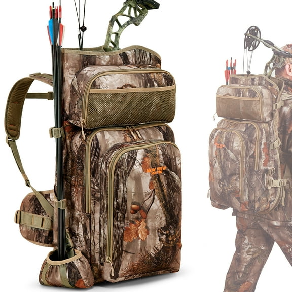 NEW VIEW Camo Bow Hunting Backpack for Men and Women, Saddle Hunting Back Pack with Bow Holder, Elk and Deer Hunting Bag