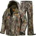 thumbnail image 1 of NEW VIEW Camouflage Hunting Clothes for Men, Silent Warm Hooded Jacket and Pants with Fleece Lined, Water-Resistant, Windproof Suits for Cold Weather (Leaf Camo XL), 1 of 7