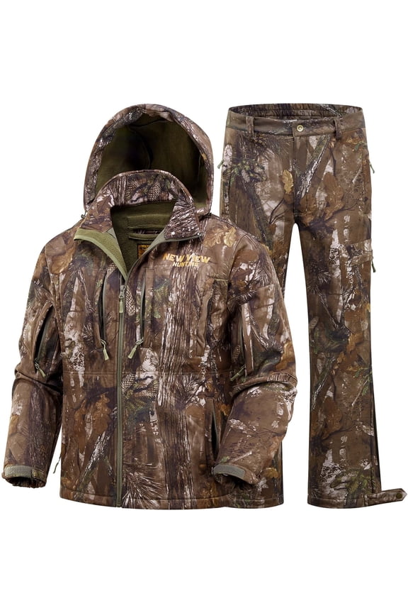 Men’s Hunting Jacket and Pants, Silent Fleece-Lined Camouflage Suit, Water-Resistant for Cold Weather