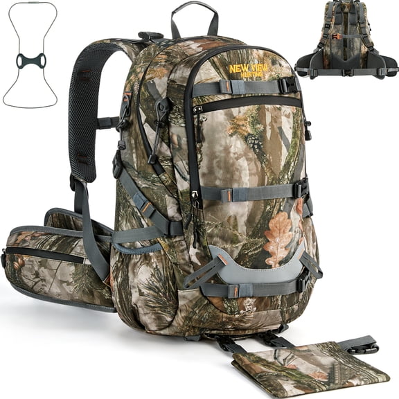 NEW VIEW Hunting Backpacks for Men 35L, Camo Outdoor Backpack with Gear Holder, Waterproof Hunting Pack with Rain Cover
