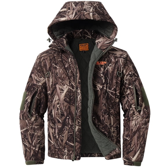 NEW VIEW Insulated Hunting Jacket for Men Cold Weather, Warm Camo Hunting Jackets with Hood, Water Resistant Hunting Clothes