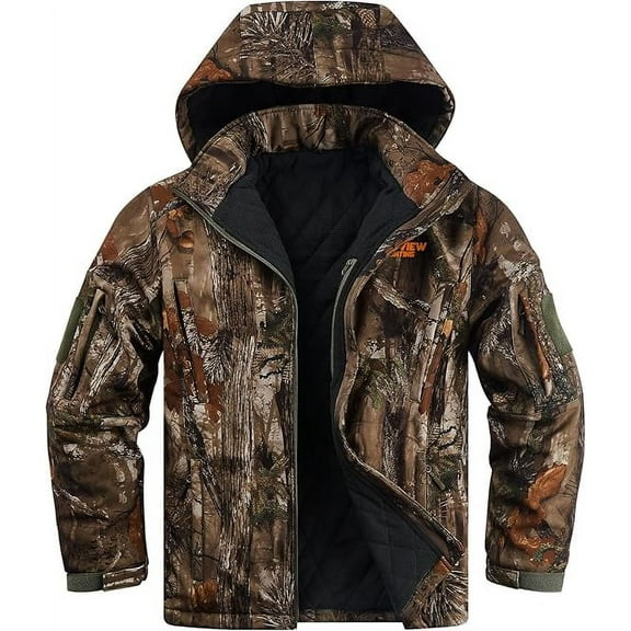 NEW VIEW Insulated Hunting Jacket for Men Cold Weather, Warm Camo Hunting Jackets with Hood, Water Resistant Hunting Clothes