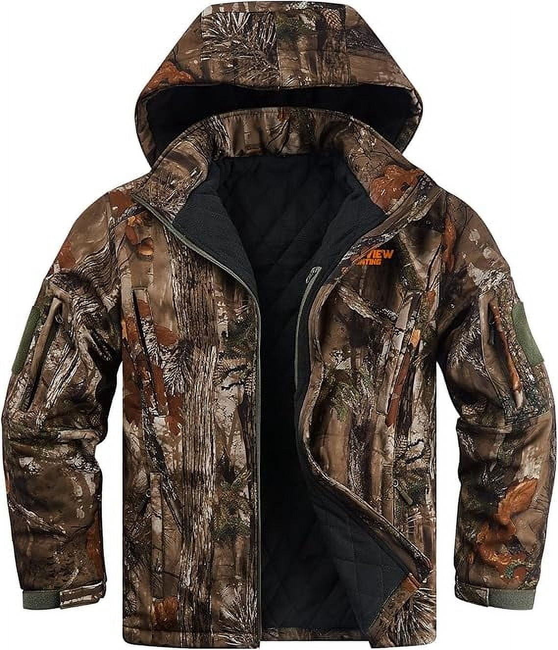 NEW VIEW Insulated Hunting Jacket for Men Cold Weather, Warm Camo Hunting Jackets with Hood, Water Resistant Hunting Clothes
