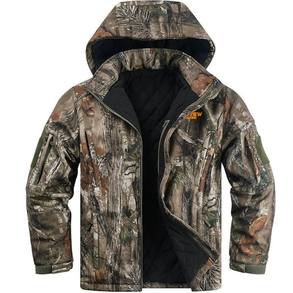NEW VIEW Insulated Hunting Jacket for Men Cold Weather, Warm Camo Hunting Jackets with Hood, Water Resistant Hunting Clothes