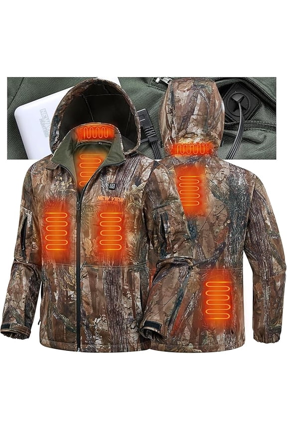 Men's Heated Jacket with 10000mAh Battery Pack,Electric Heated Coat Rechargeable for Winter Outdoors Hunting Fishing