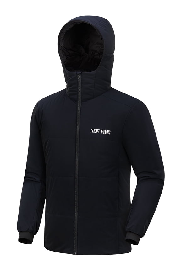 Men's Winter Insulated Jacket, Lightweight Packable Softshell with Hood (Black M)