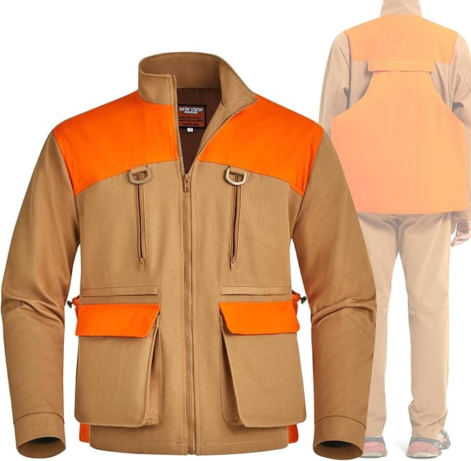 NEW VIEW Upland Jacket for Men, Blaze Orange with Game Pouch, Pheasant and Quail Hunting