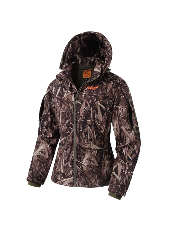 Womens Hunting Clothes, Upgraded Ultra-Quiet Water Resistant Camo Hunting Jacket for Duck Waterfowl Deer Hunting