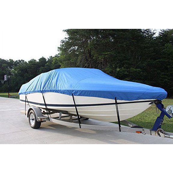 NEW VORTEX 5 YEAR CANVAS HEAVY DUTY BLUE VHULL FISH SKI RUNABOUT COVER FOR 14 to 15 to 16' BOAT, IDEAL FOR 90" BEAM (FAST SHIPPING - 1 TO 4 BUSINESS DAY DELIVERY)