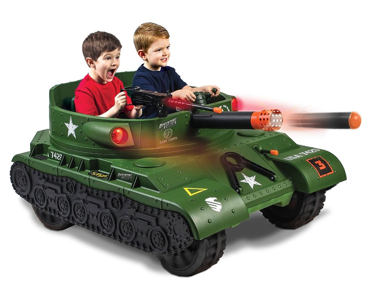 NEW WALMART EXCLUSIVE Adventure Force 24 Volt Thunder Tank GREEN Ride-On With Working Cannon and Rotating Turret! For Boys & Girls Ages 3 and up - image 1 of 26