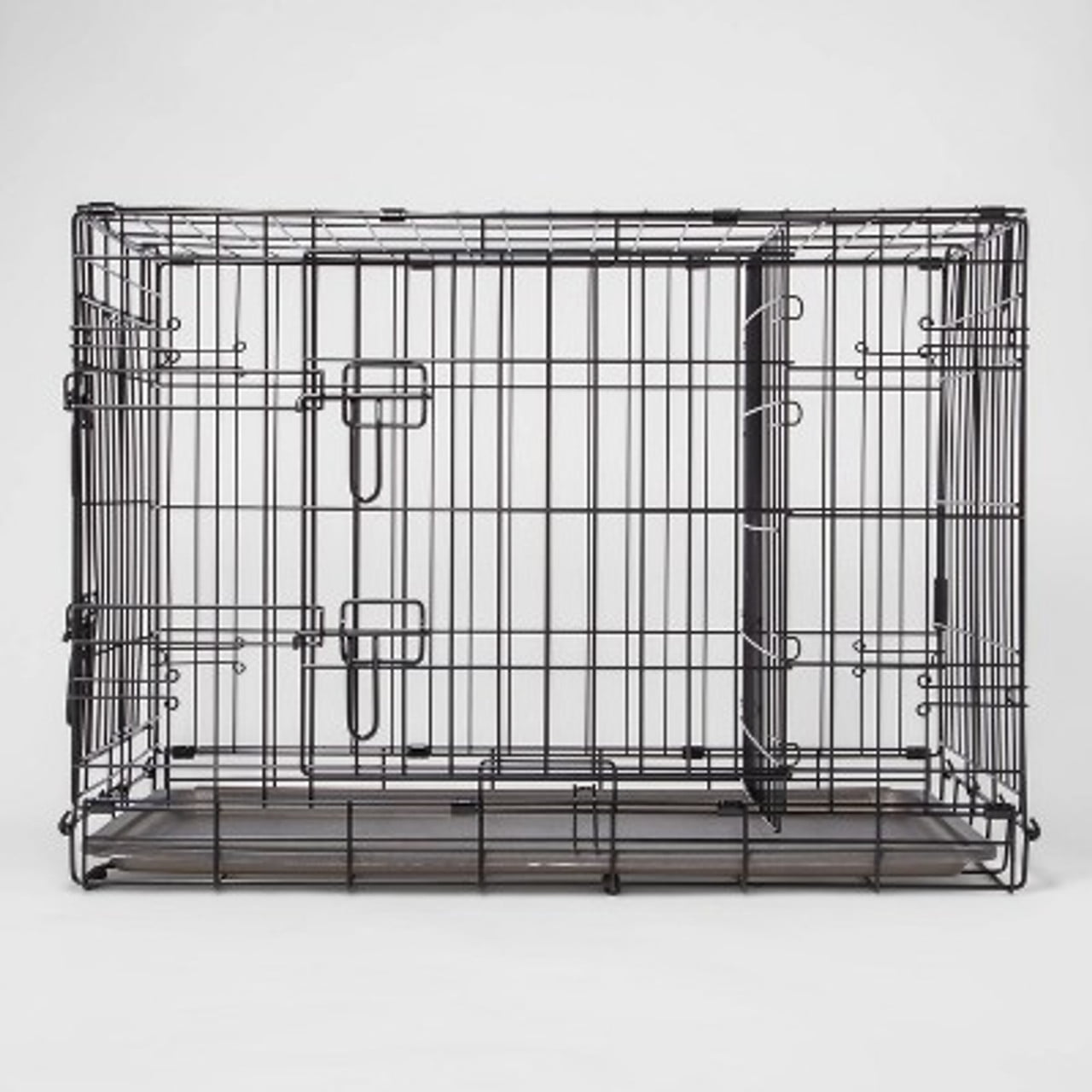 Large Black Steel Collapsible Dog Crate with Plastic Tray