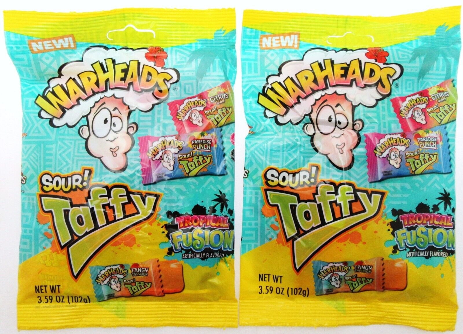 NEW! Warheads Sour Taffy Tropical Fusion 3.59oz Bag Lot of 2