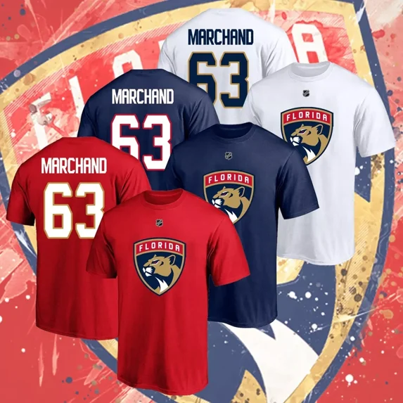 NEW!! Welcome Marchand Brad #63 Panther Team Name & Number T-Shirt,Navy Color,Size M