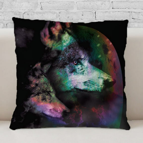 NEW!! Wolf Night Throw Pillow. No Zipper. Prefilled. Made in the USA.
