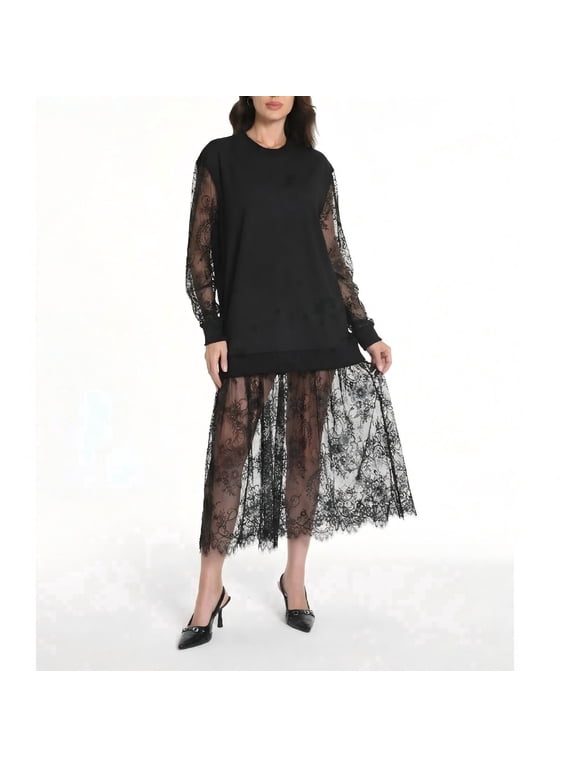 Loose Fit Long Sleeve Floral Pattern Sweatshirt Dress (Women's)