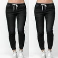 thumbnail image 1 of NEW Women's Casual Denim Jogger Pants Ladies Drawstring Elastic Waist Jeans, 1 of 5