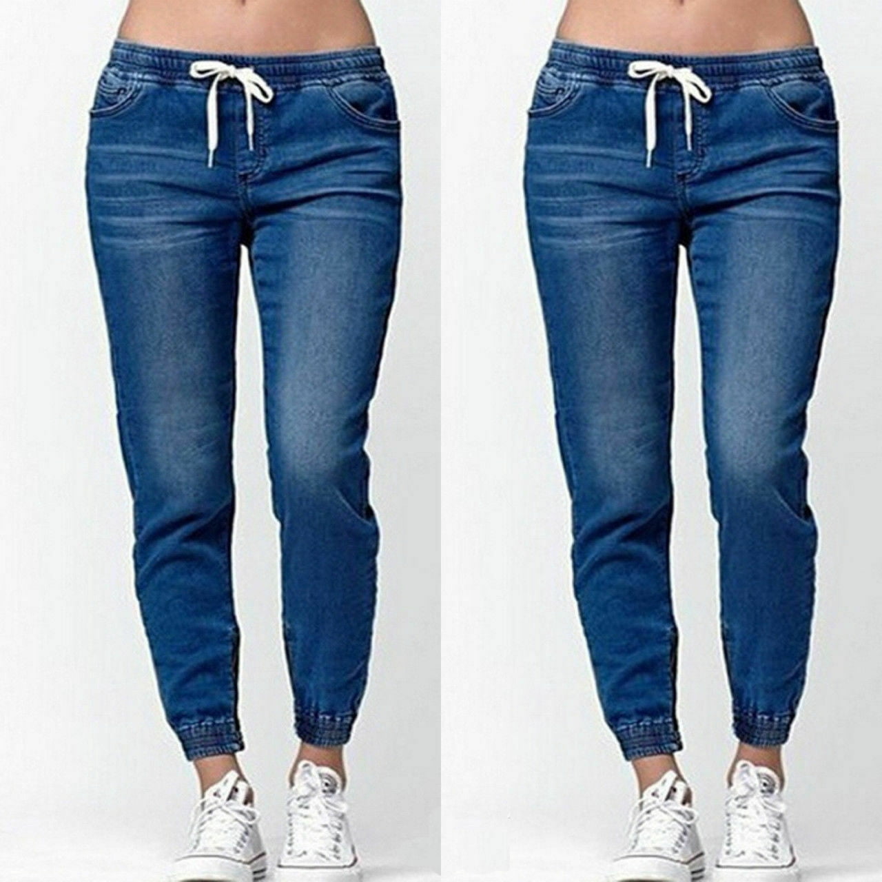 NEW Women's Casual Denim Jogger Pants Ladies Drawstring Elastic Waist — free download