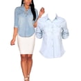 thumbnail image 1 of NEW Womens Denim Shirt Ladies Classic Fitted Shirts Size 8 10 12 14 Blue Jeans Light Blue S, 1 of 4