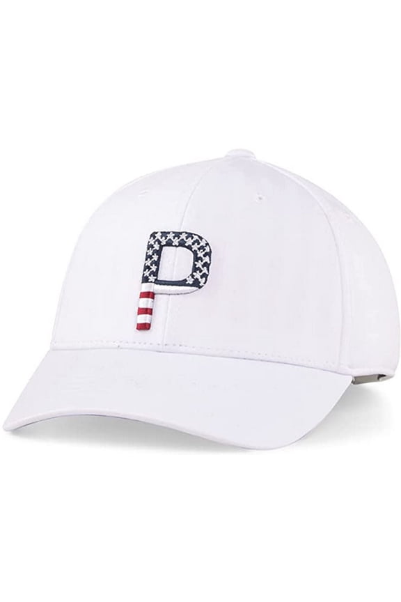 NEW Womens Puma P110 Pars And Stripes Bright White Adjustable Golf Hat/Cap