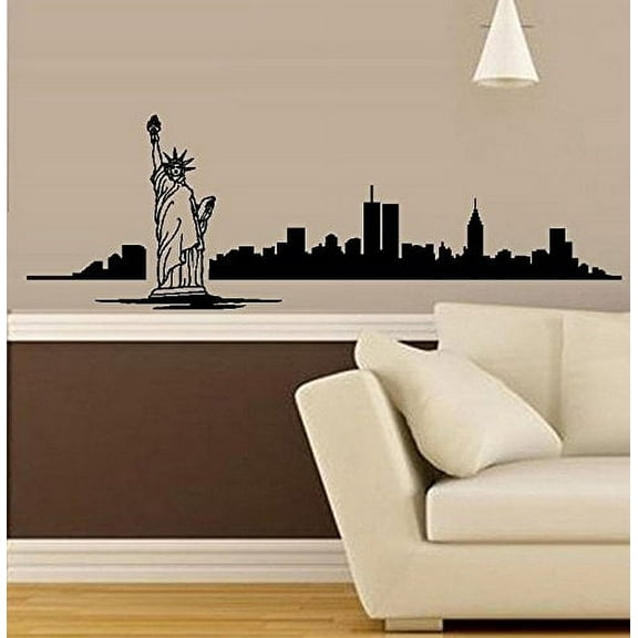 NEW YORK CITY SKYLINE with DETAILED STATUE OF LIBERTY #2 ~ WALL DECAL 13" X 40"