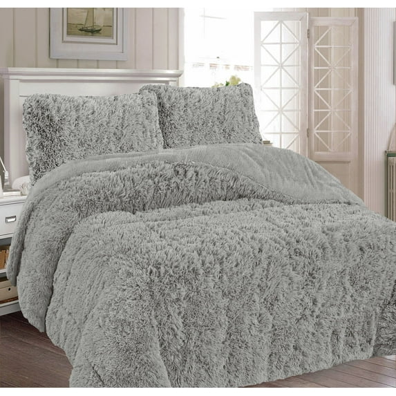 NEW YORK GRAY COLOR SHAGGY BLANKET WITH SHERPA SOFTY THICK AND WARM 3 PCS KING SIZE