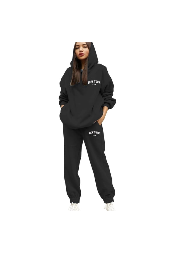 NEW YORK Graphic Tracksuit Men 2 Piece Set Casual Workout Hoodies and Joggers Sweatsuits Sets Outfits with Pockets Black 3XL