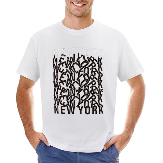 NEW YORK Men’s Graphic T-shirt Vintage Short Sleeve Sport Tee White L
