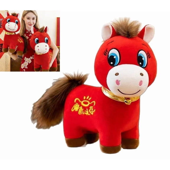 NEW Year of the Horse Mascot Plush – Red Smile Horse Zodiac Ornament for Lunar New Year, Holiday Home, Office & Car Décor Gift(RL 1 PC)