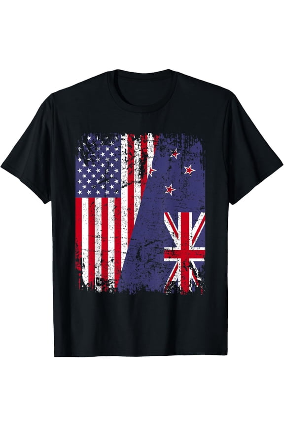 NEW ZEALAND ROOTS | Half American Flag | KIWI FLAG T-ShirtMen's and women's short-sleeved pure cotton shirts