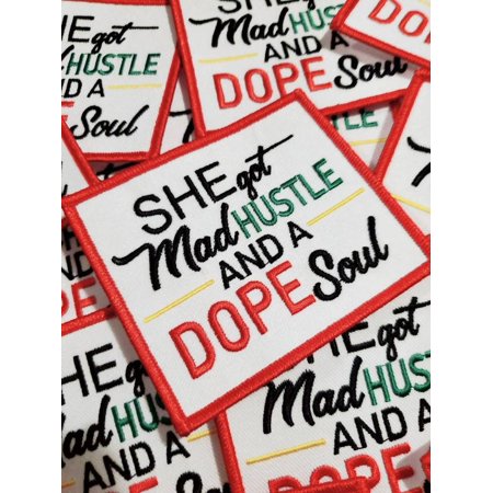 NEW w/Red Border, 3.5"x3", Cool "She Got Mad Hustle and Dope Soul", Iron-on Embroidered Patch;Feminist AF, The Future is Female Patch