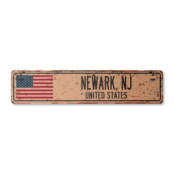 NEWARK NJ UNITED STATES Vintage Plastic Street Sign American flag city country gift | Indoor/Outdoor | 18" Wide
