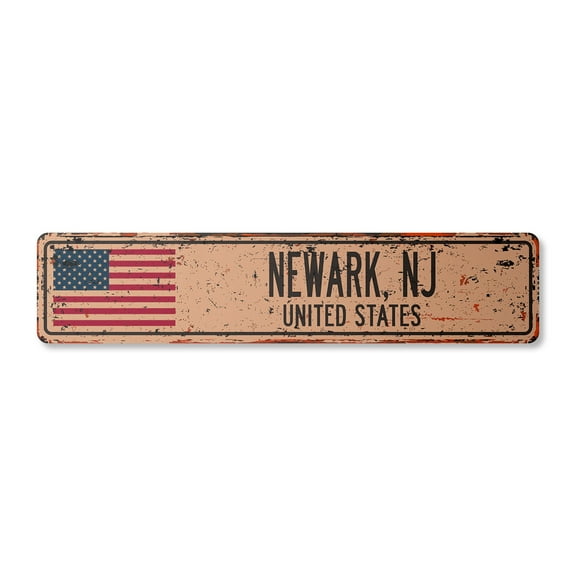 NEWARK NJ UNITED STATES Vintage Plastic Street Sign American flag city country gift | Indoor/Outdoor | 18" Wide