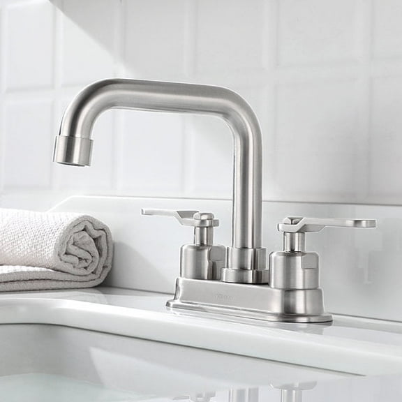 NEWATER Centerset 2-Handle Bathroom Faucet with Drain Assembly, Brushed Nickel