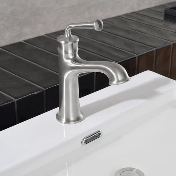 NEWATER Single-Hole Single-handle Bathroom Faucet with Drain Assembly, Brushed Nickel