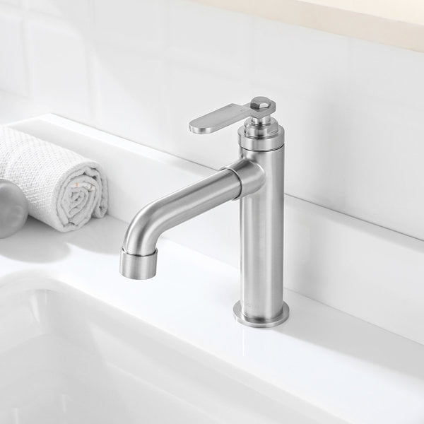 NEWATER Single-Hole Single-handle Bathroom Faucet with Drain Assembly, Brushed Nickel