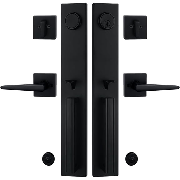 NEWBANG Matte Black Keyed Handleset for Double Front Door with Adjustable Hole Distance, MDHST2016DB-Double-SET