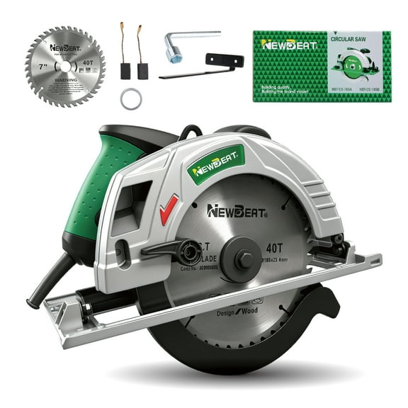 NEWBEAT Electric Circular Saw, 1450W, 185mm Blade, 4500RPM, Adjustable 45/90 Bevel Angle, Lightweight 4.1kg Aluminum Base, Ideal for Wood Cutting