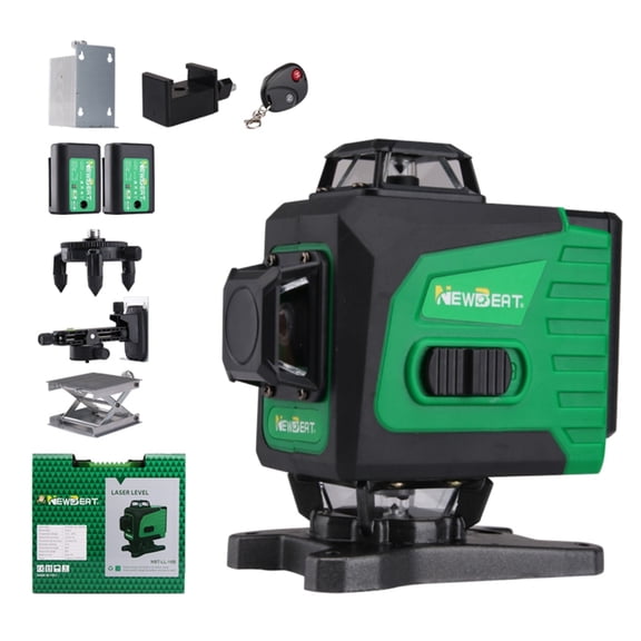NEWBEAT 4D 16-Line Green Laser Level, 4x360° Self-Leveling Cross-Line Laser with Magnetic Wall Bracket and Two 3600mAh Batteries