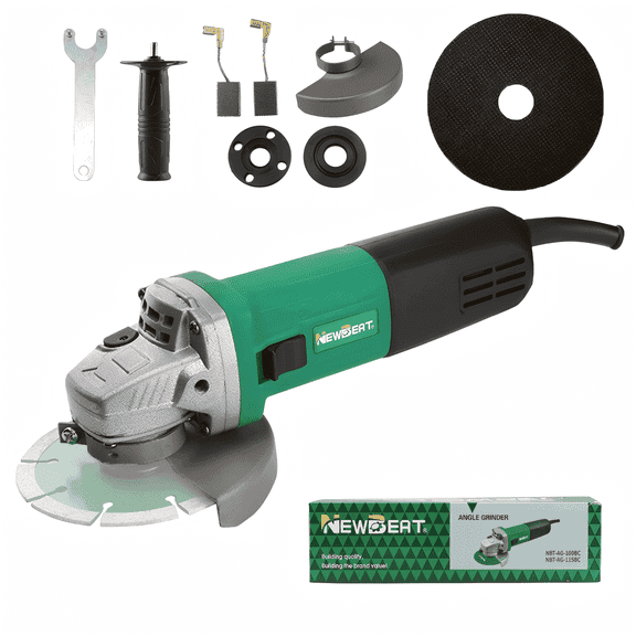 NEWBEAT 8.5-amp 4-1/2 inch Corded Angle Grinder, 11,000 RPM Heavy-Duty Grinder with Slide Switch and 5/8"-11 Spindle
