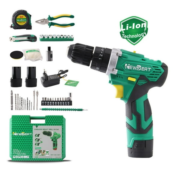 NEWBEAT Cordless Impact Driver Set, 12V Impact Drill with 2 Batteries and Charger, 18+2 Torque Setting Power Tools for Home Improvement, Green
