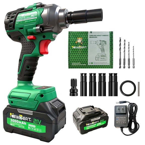 NEWBEAT Cordless Impact Wrench Set, 1/2 inch Impact Gun, 550 N.m Torque, 21V Brushless, 2400 RPM Variable Speeds for Car Home DIY, Tire Removal Tool
