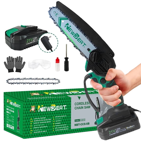 NEWBEAT Mini Chainsaw Cordless, 6 inch Electric Chain Saw Battery Powered, Small Handheld Portable Saw for Wood/Trees Trimming, Gift for Men Dad Women